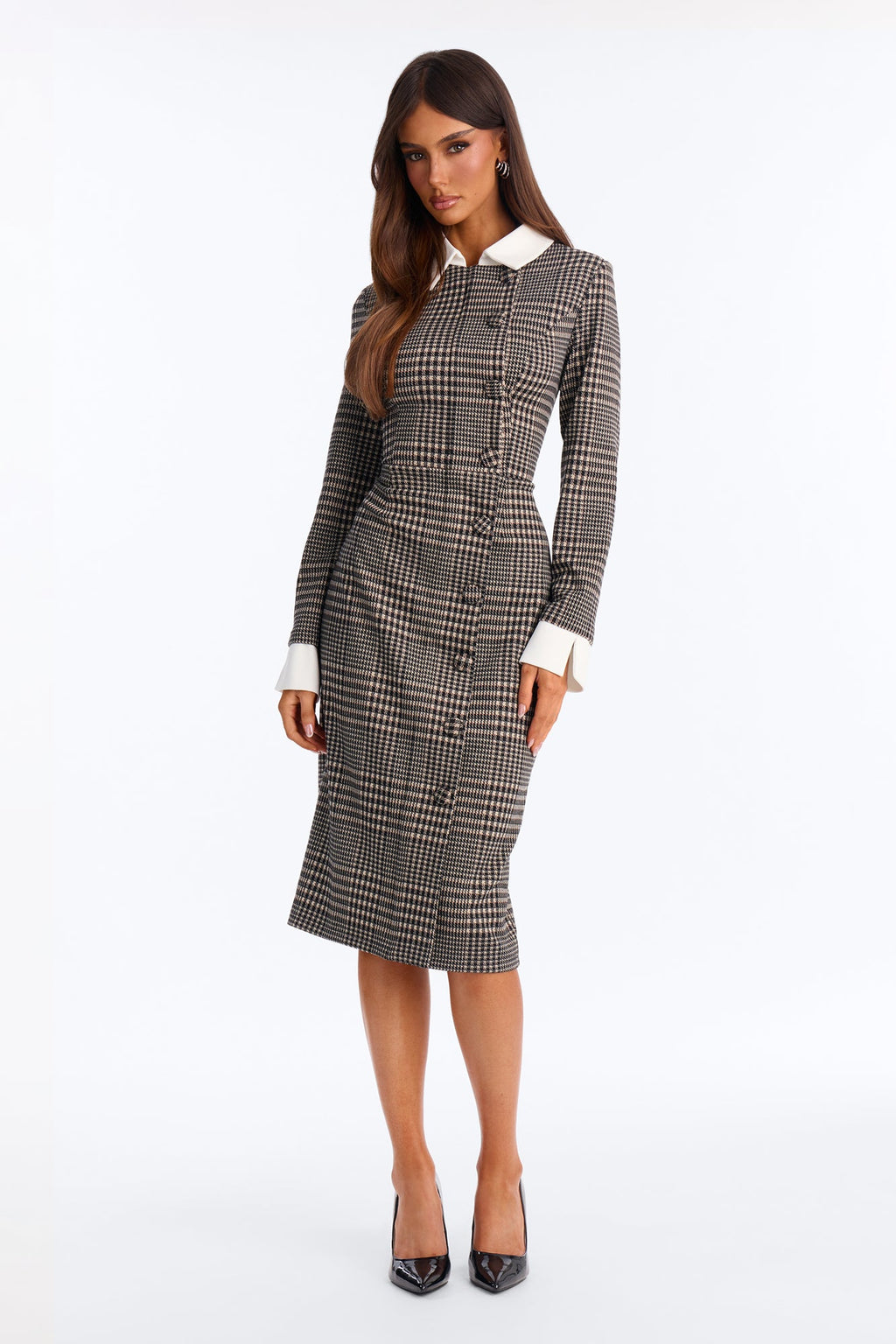 Pay Me In Plaid Blazer Midi Dress - Black/combo