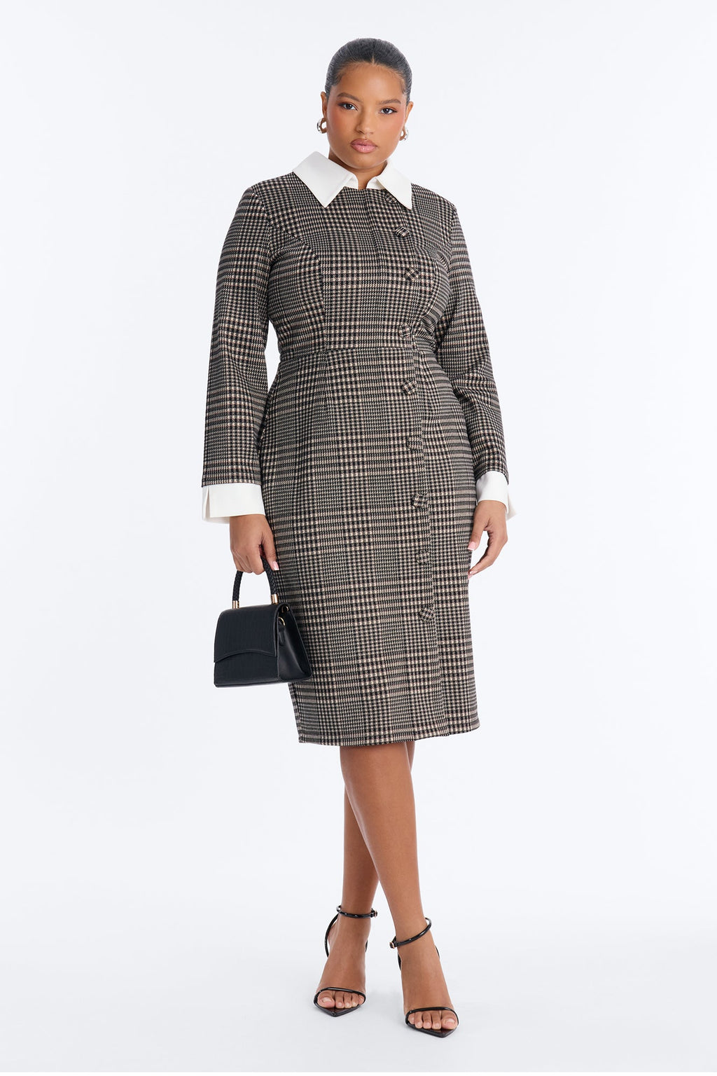 Pay Me In Plaid Blazer Midi Dress - Black/combo