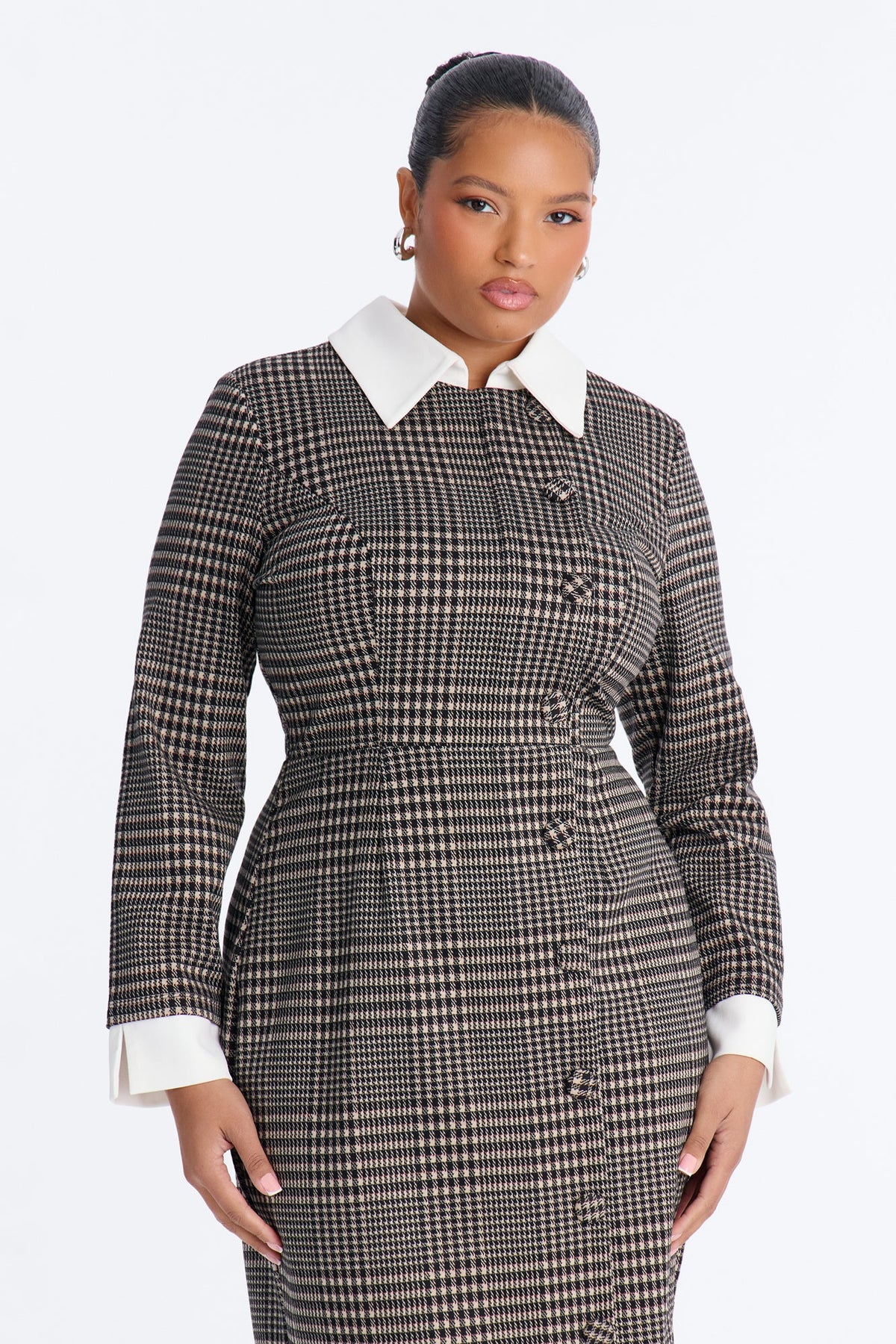 Pay Me In Plaid Blazer Midi Dress - Black/combo