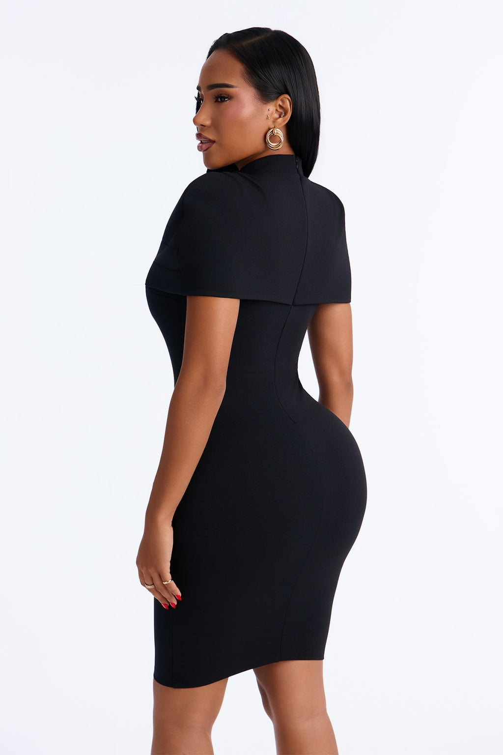 Be Mine Caped Midi Dress - Black