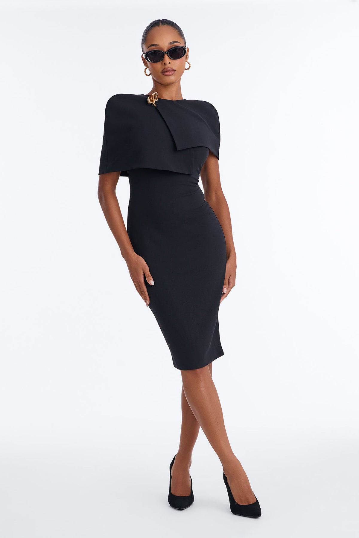 Marilyn Cape Midi Dress Set - Black