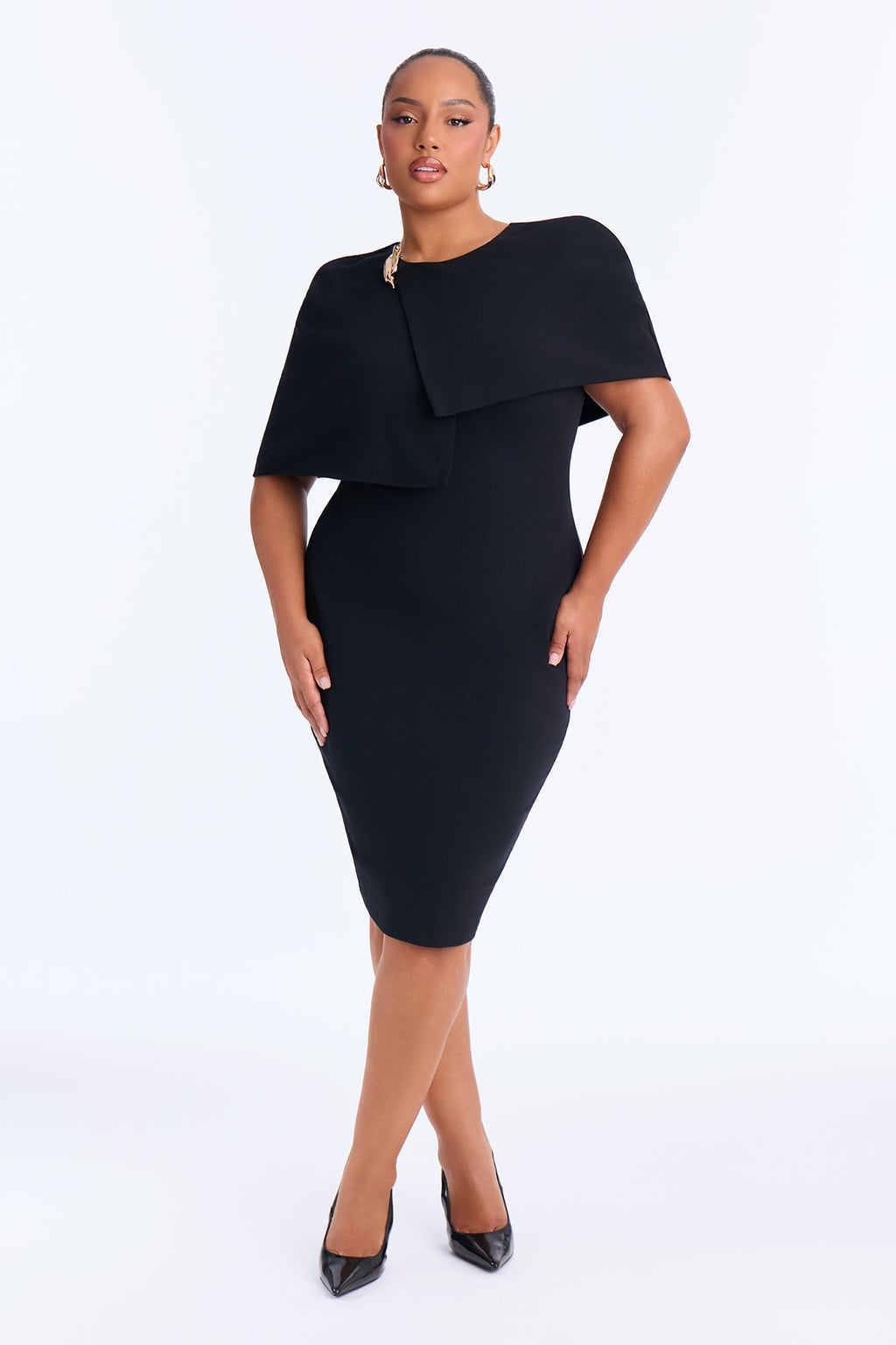 Marilyn Cape Midi Dress Set - Black