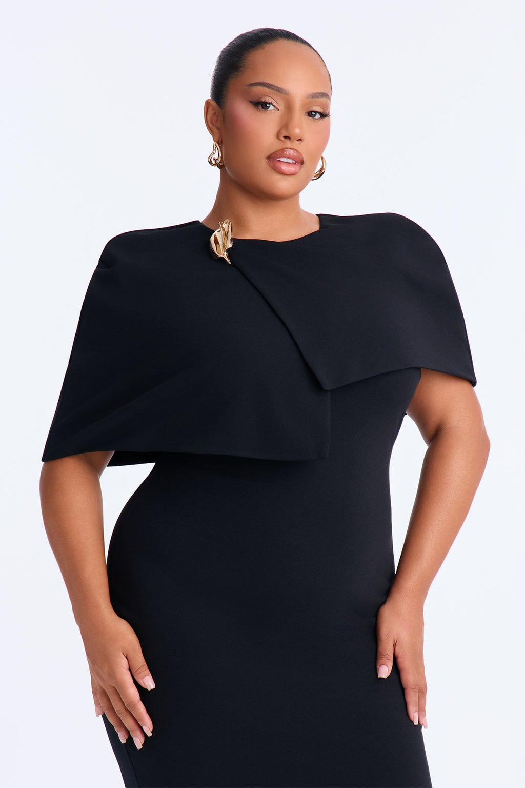 Marilyn Cape Midi Dress Set - Black