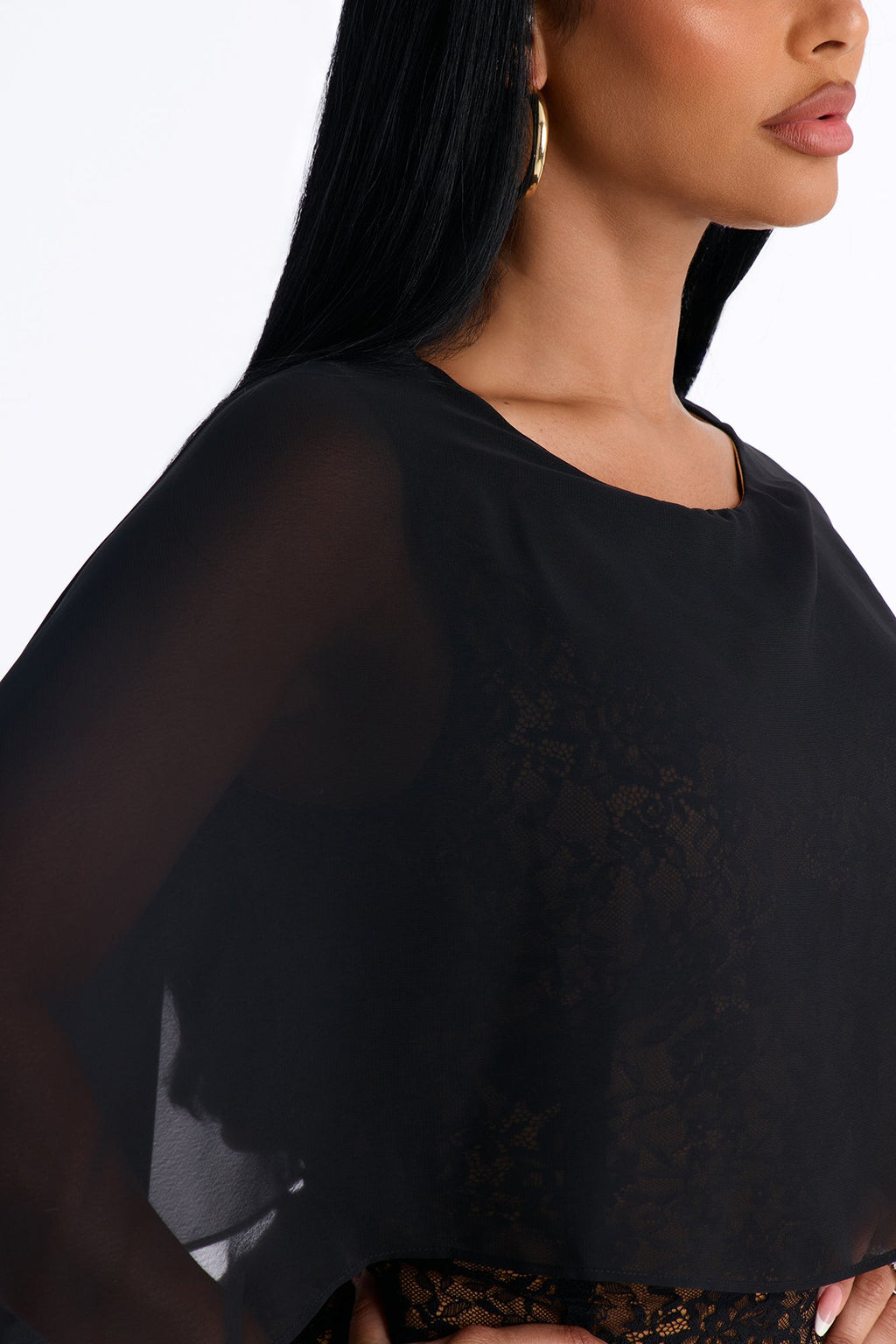 Chloe Cape Lace Mini Dress - Black