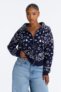Indi Paisley Zip Up Cardigan - Navy/combo