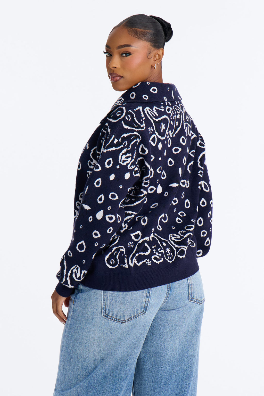 Indi Paisley Zip Up Cardigan - Navy/combo
