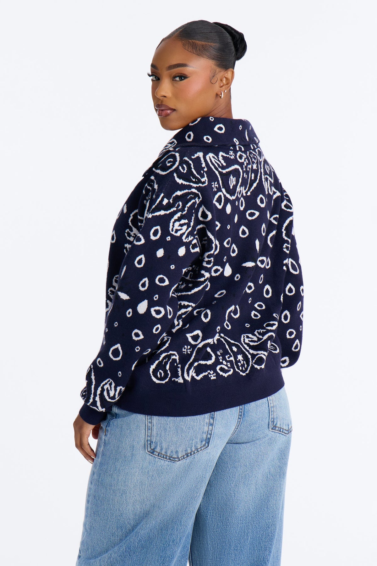 Indi Paisley Zip Up Cardigan - Navy/combo