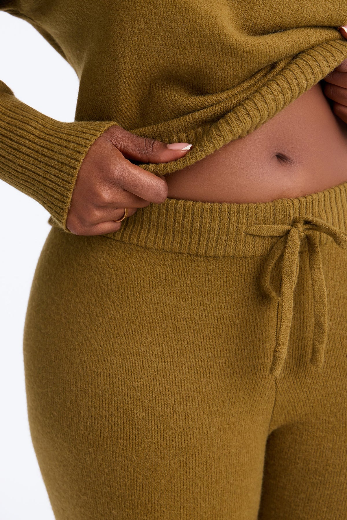 Levine Off Shoulder Sweater Pant Set - Olive