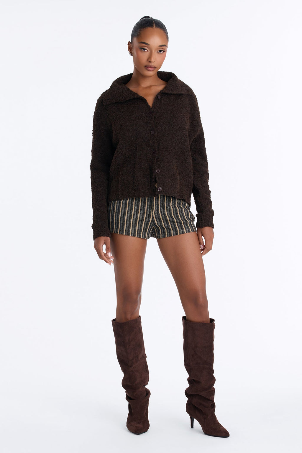 Hazy Love Funnel Neck Cardigan - Chocolate