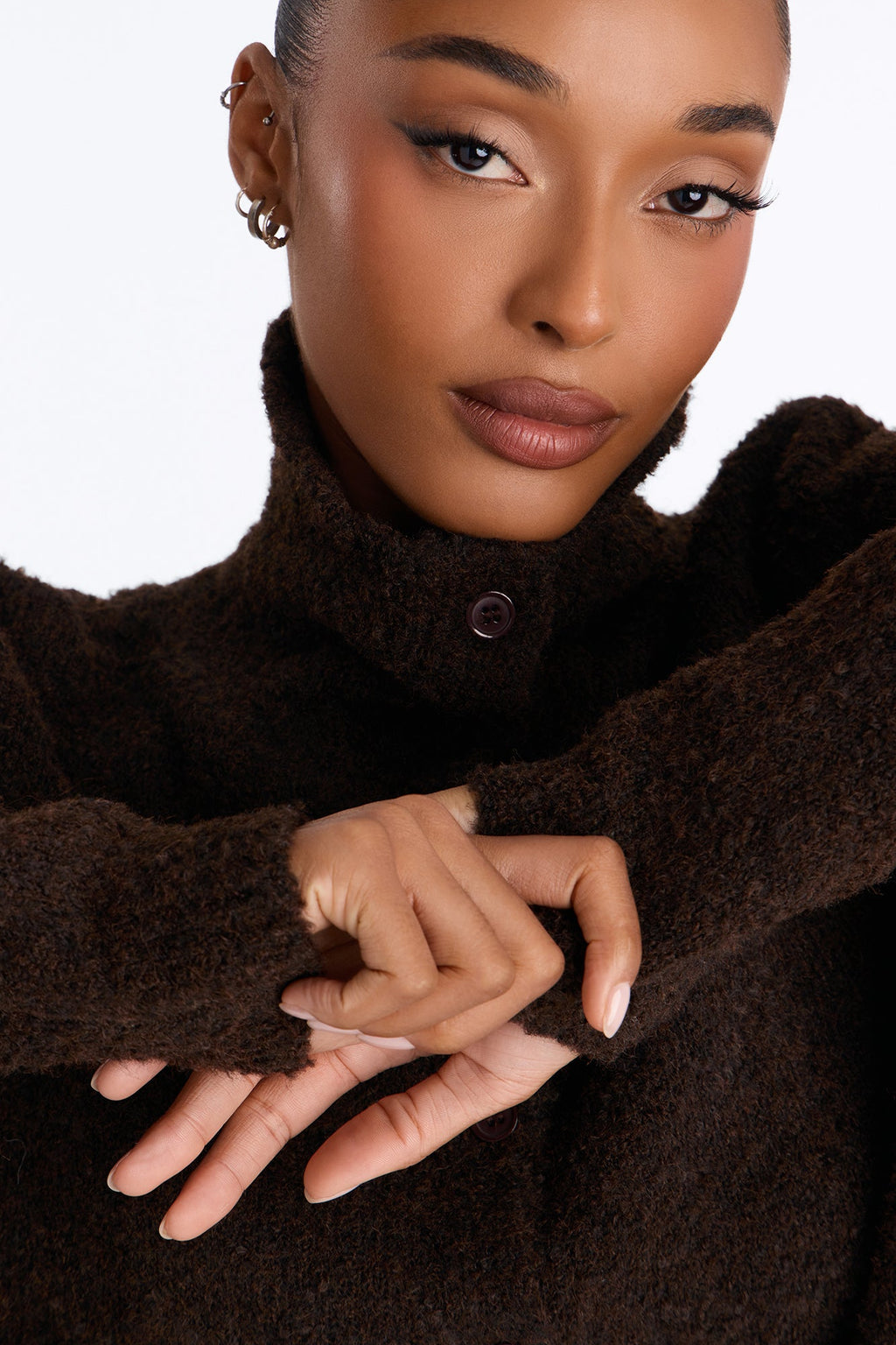 Hazy Love Funnel Neck Cardigan - Chocolate