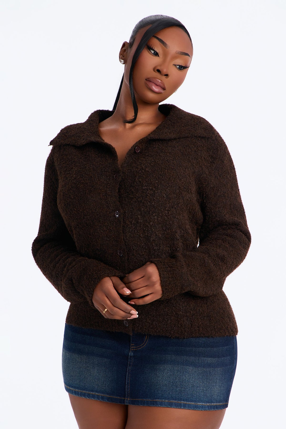 Hazy Love Funnel Neck Cardigan - Chocolate