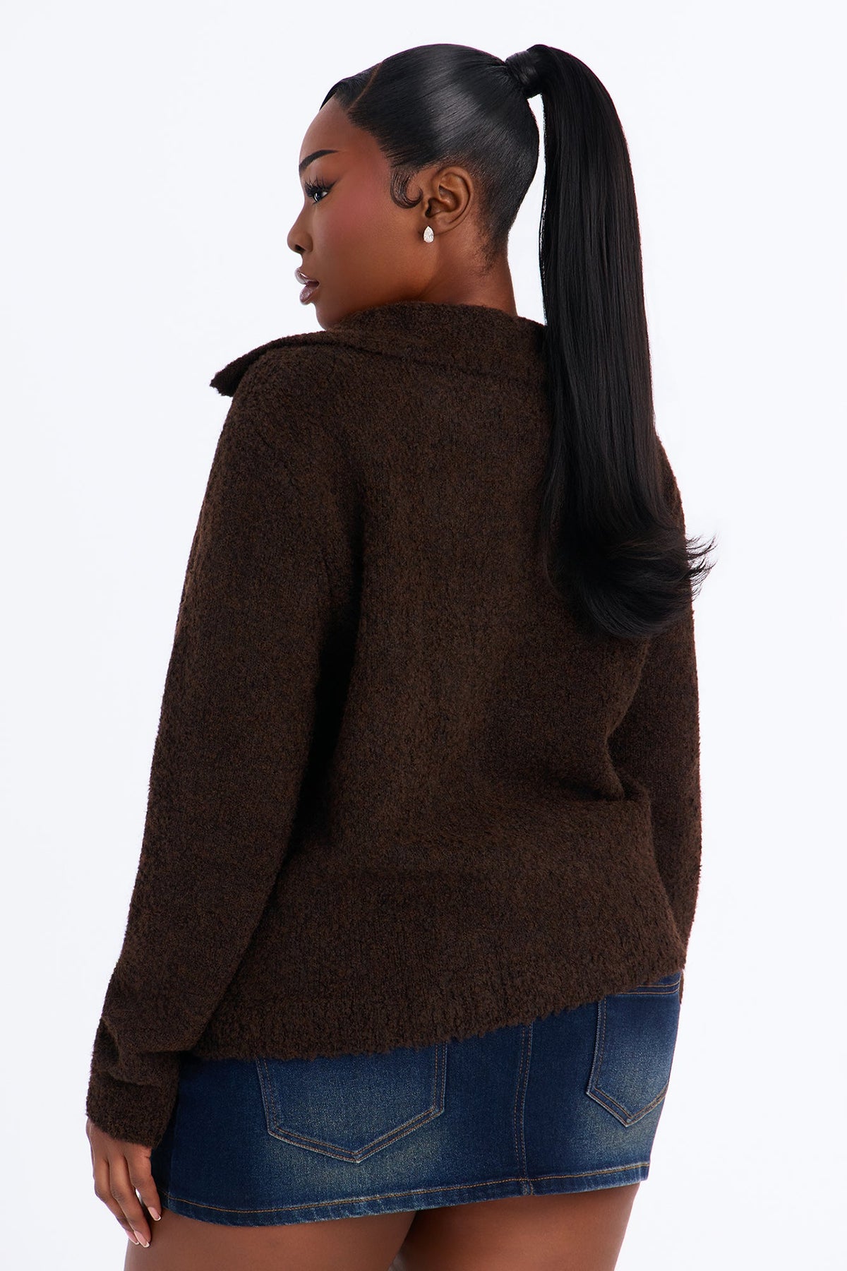 Hazy Love Funnel Neck Cardigan - Chocolate