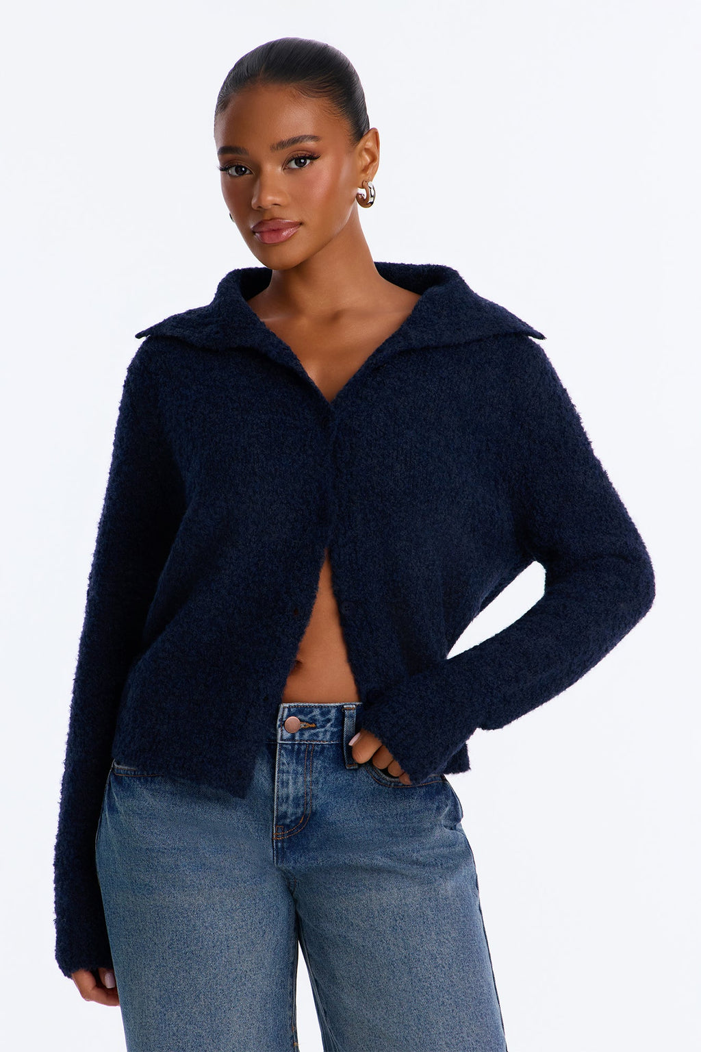 Hazy Love Funnel Neck Cardigan - Navy