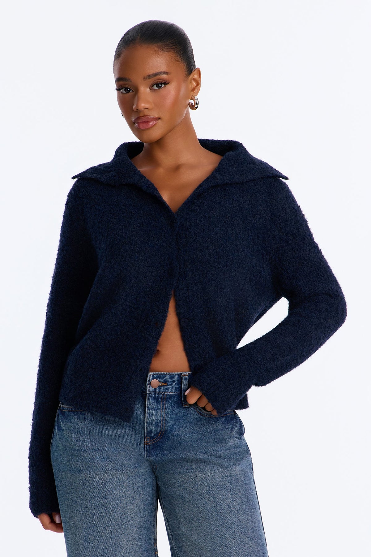 Hazy Love Funnel Neck Cardigan - Navy