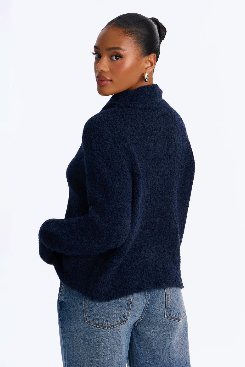 Hazy Love Funnel Neck Cardigan - Navy