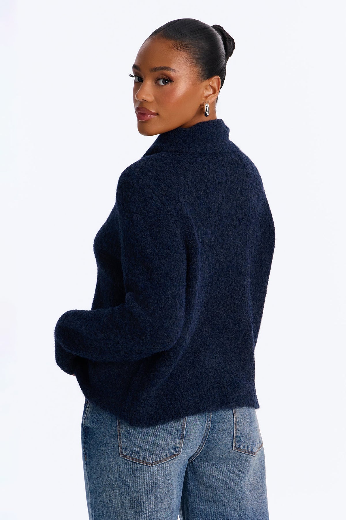 Hazy Love Funnel Neck Cardigan - Navy