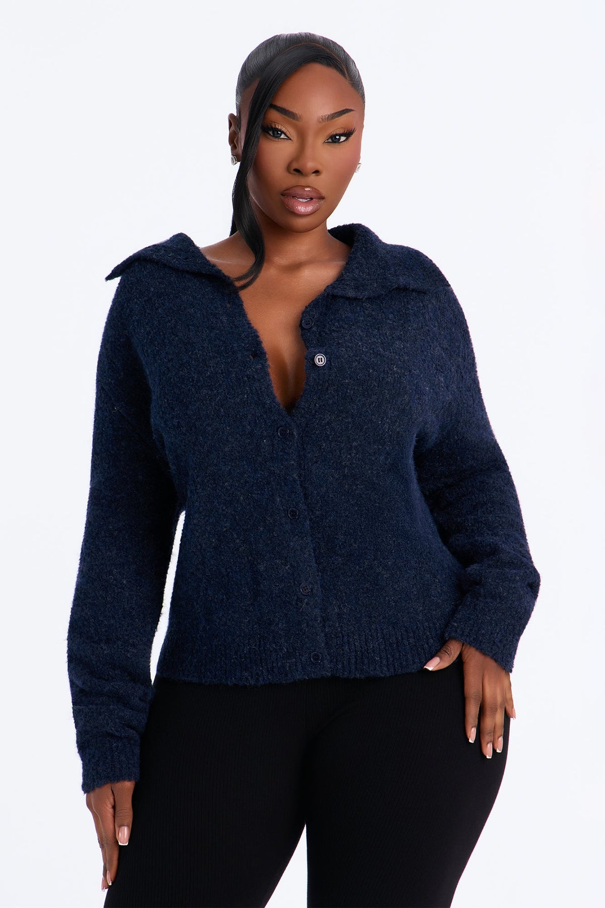 Hazy Love Funnel Neck Cardigan - Navy