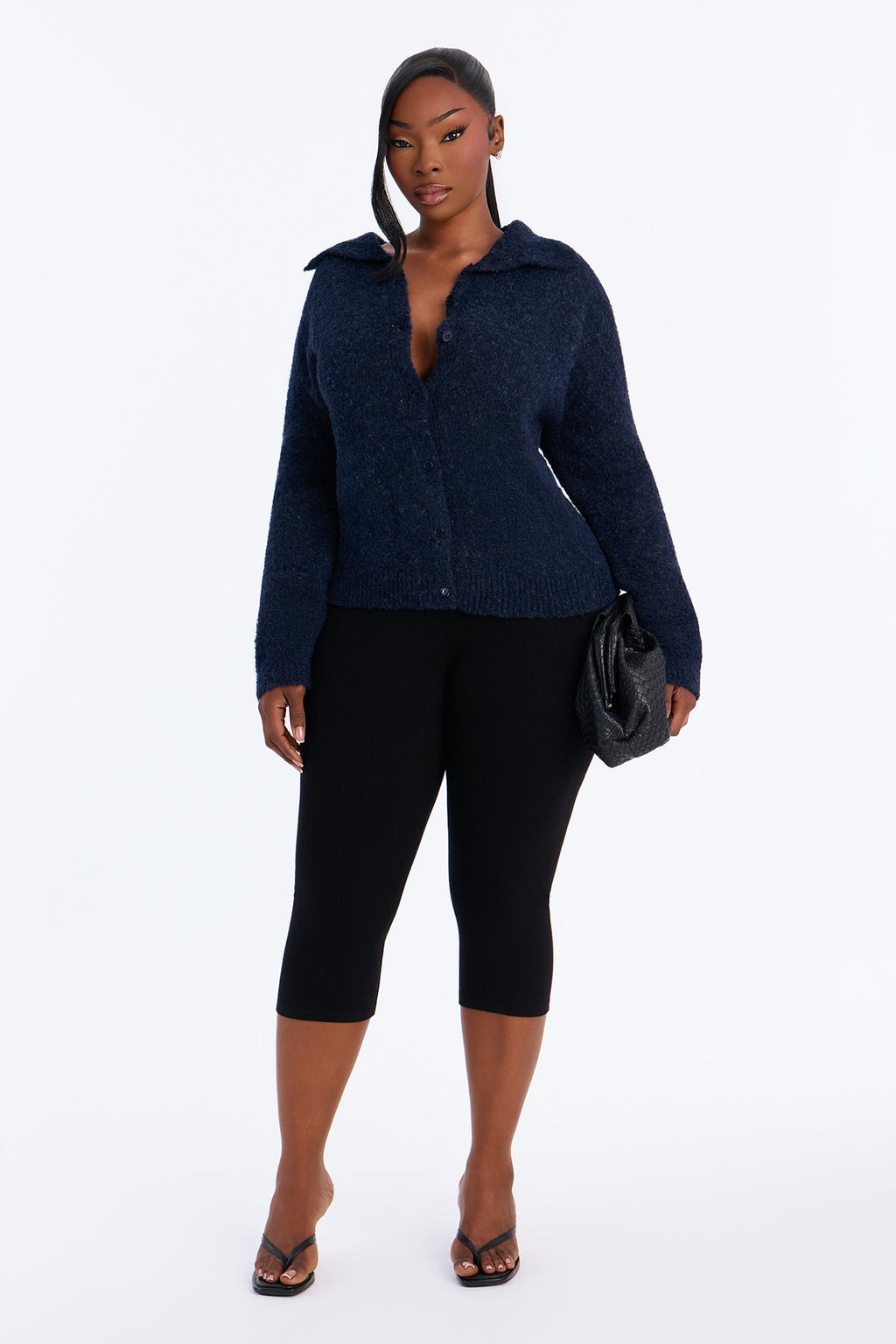 Hazy Love Funnel Neck Cardigan - Navy