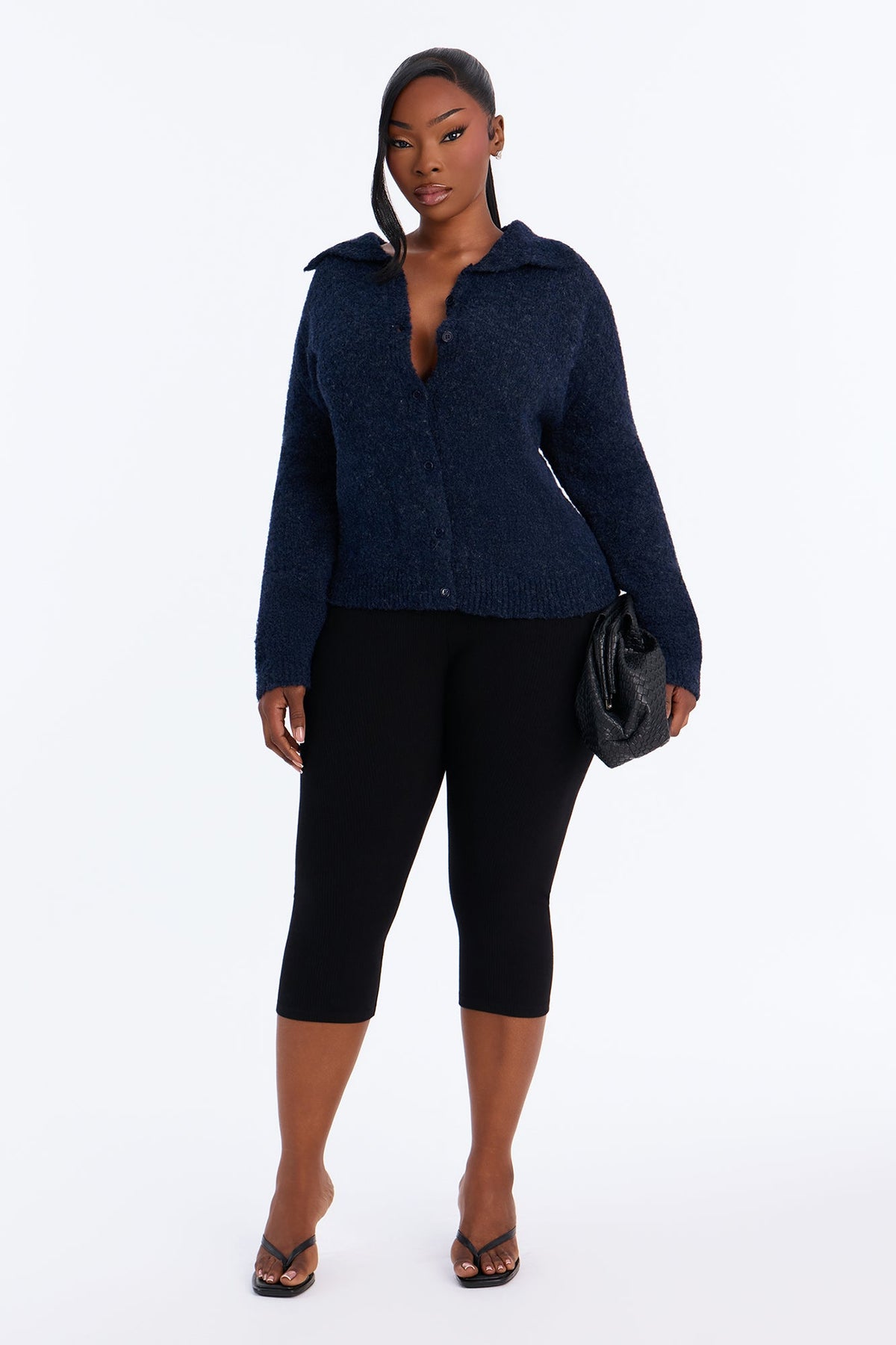 Hazy Love Funnel Neck Cardigan - Navy