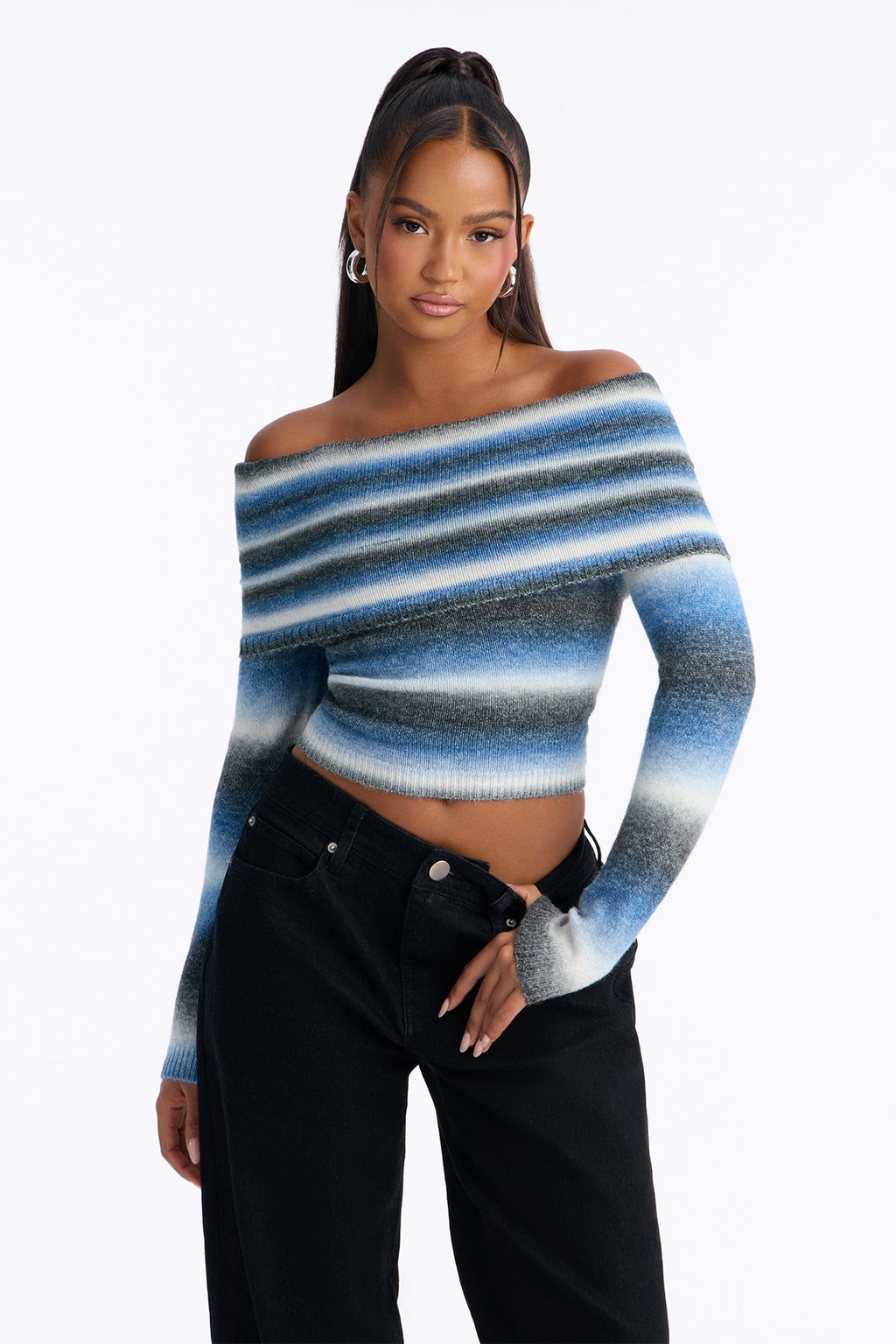 Back To It Ombre Off Shoulder Sweater - Blue/combo