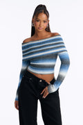 Back To It Ombre Off Shoulder Sweater - Blue/combo