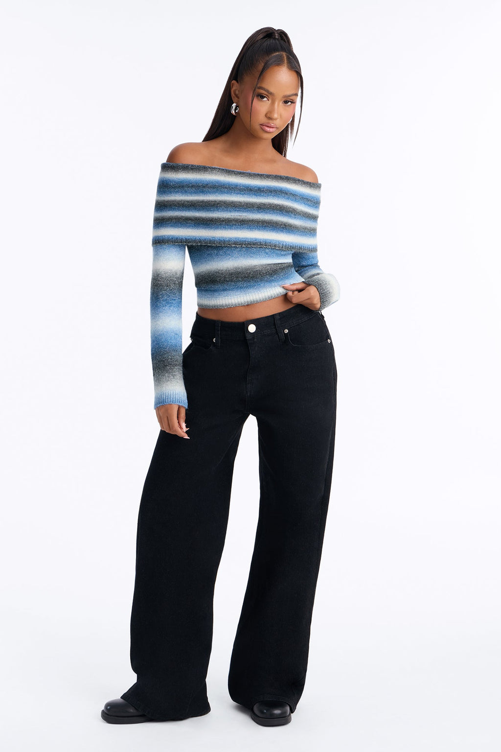 Back To It Ombre Off Shoulder Sweater - Blue/combo