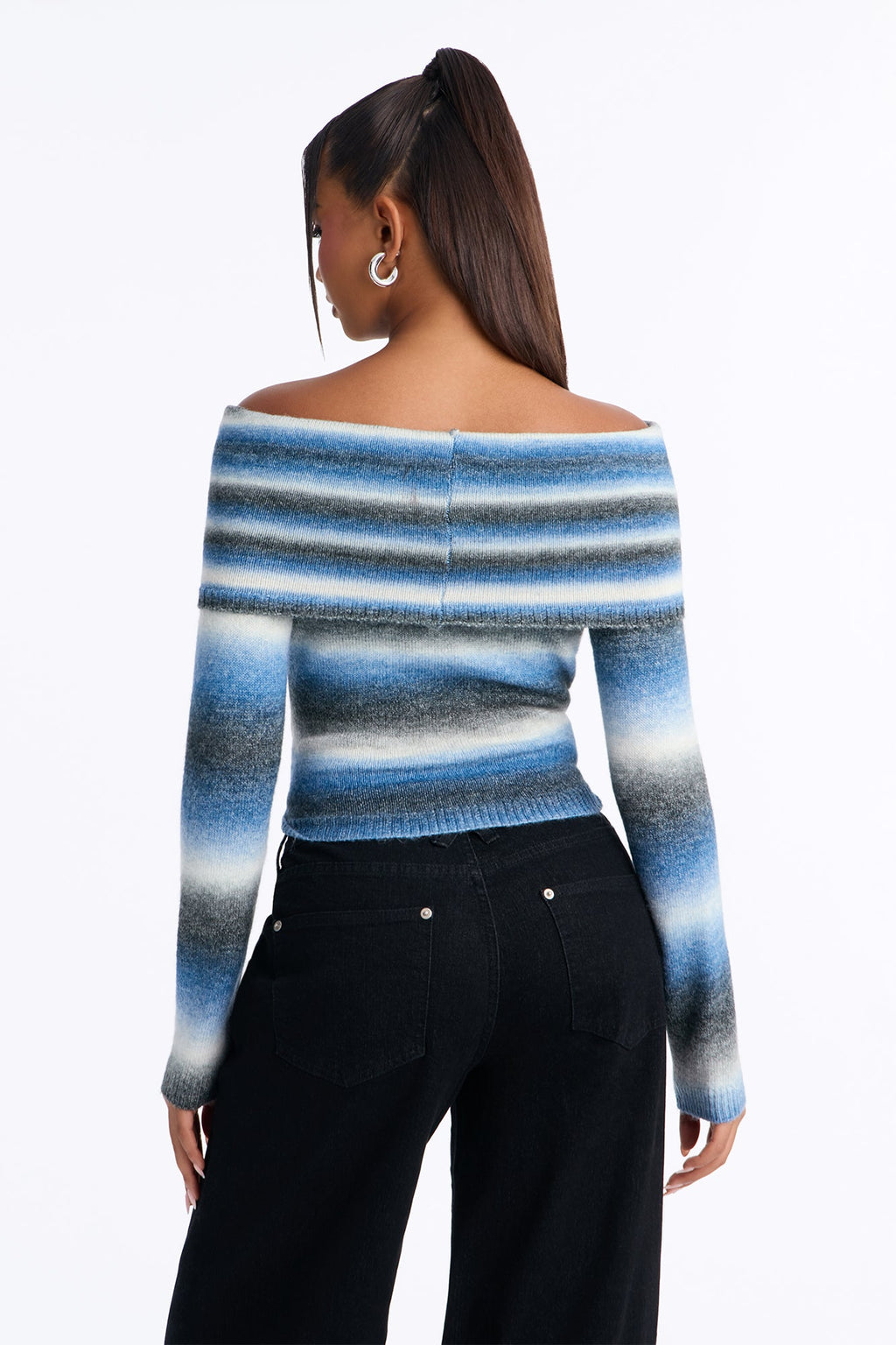 Back To It Ombre Off Shoulder Sweater - Blue/combo