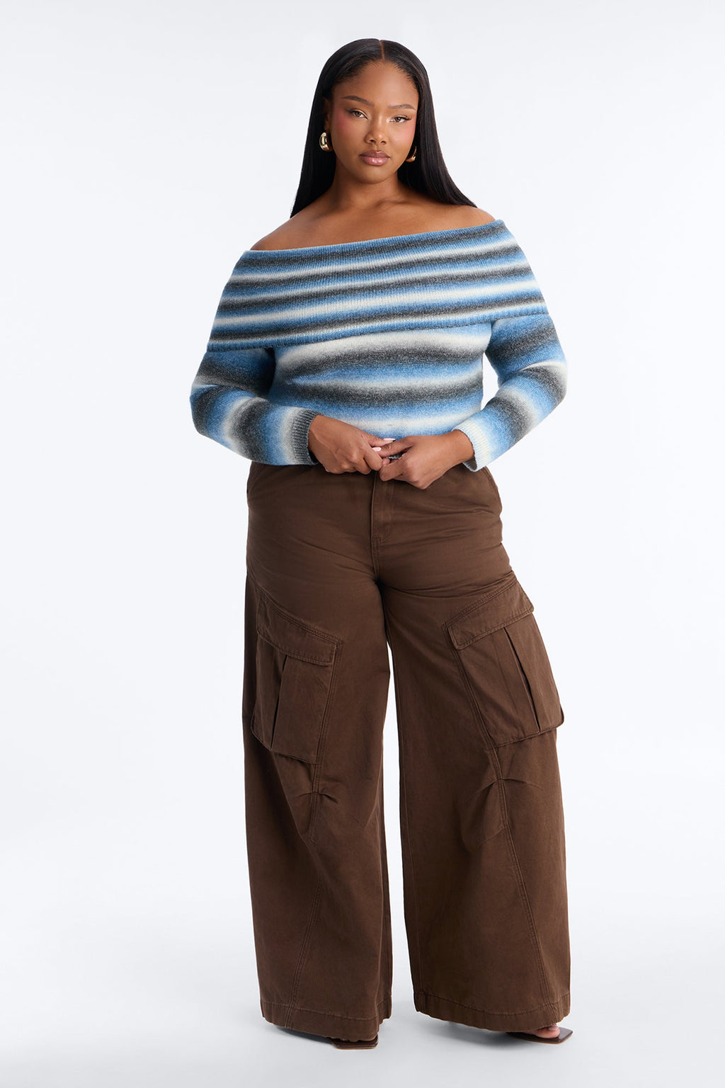 Back To It Ombre Off Shoulder Sweater - Blue/combo