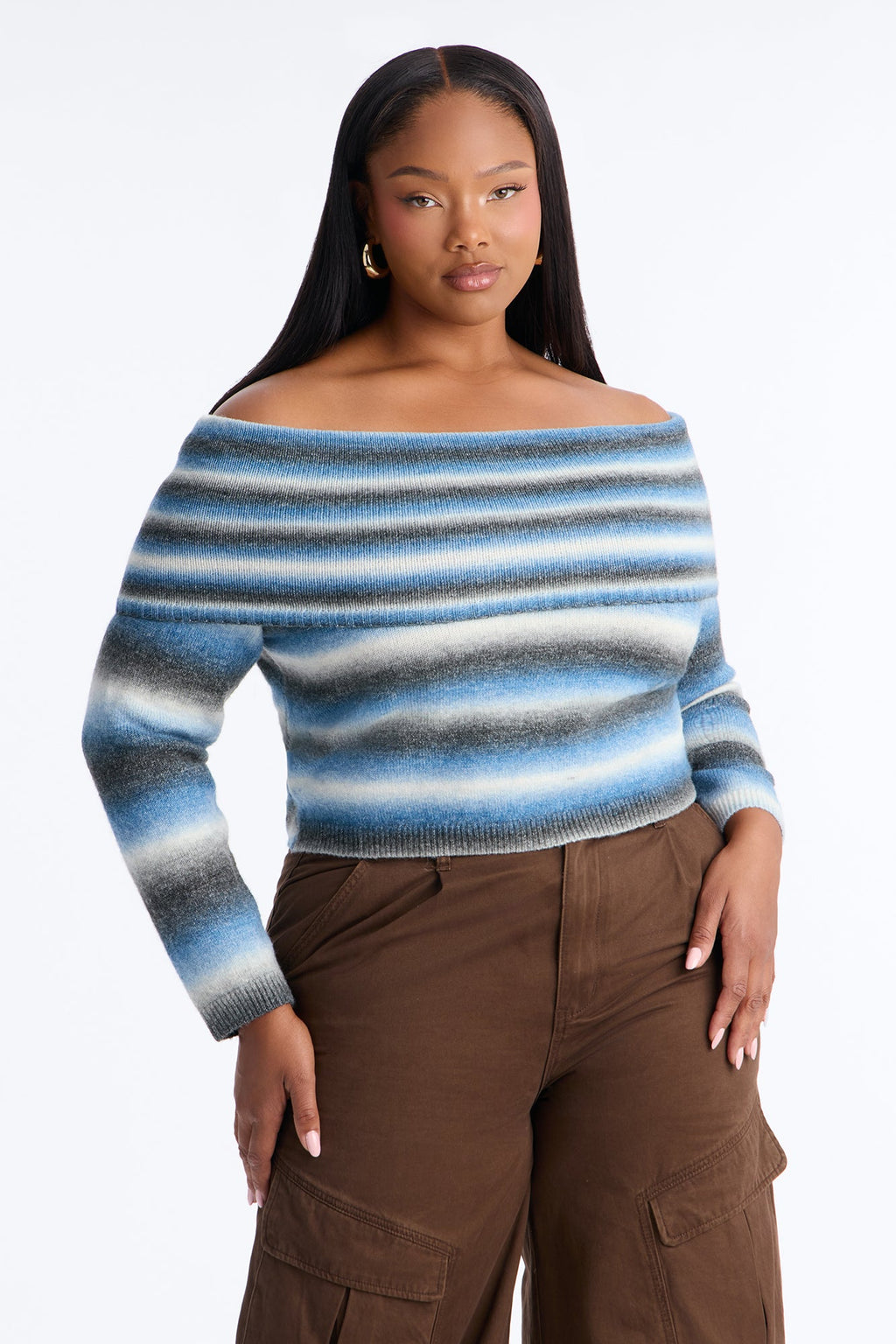 Back To It Ombre Off Shoulder Sweater - Blue/combo