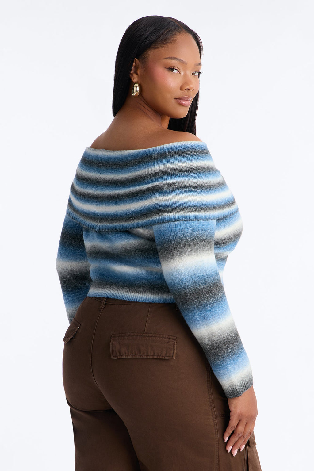 Back To It Ombre Off Shoulder Sweater - Blue/combo