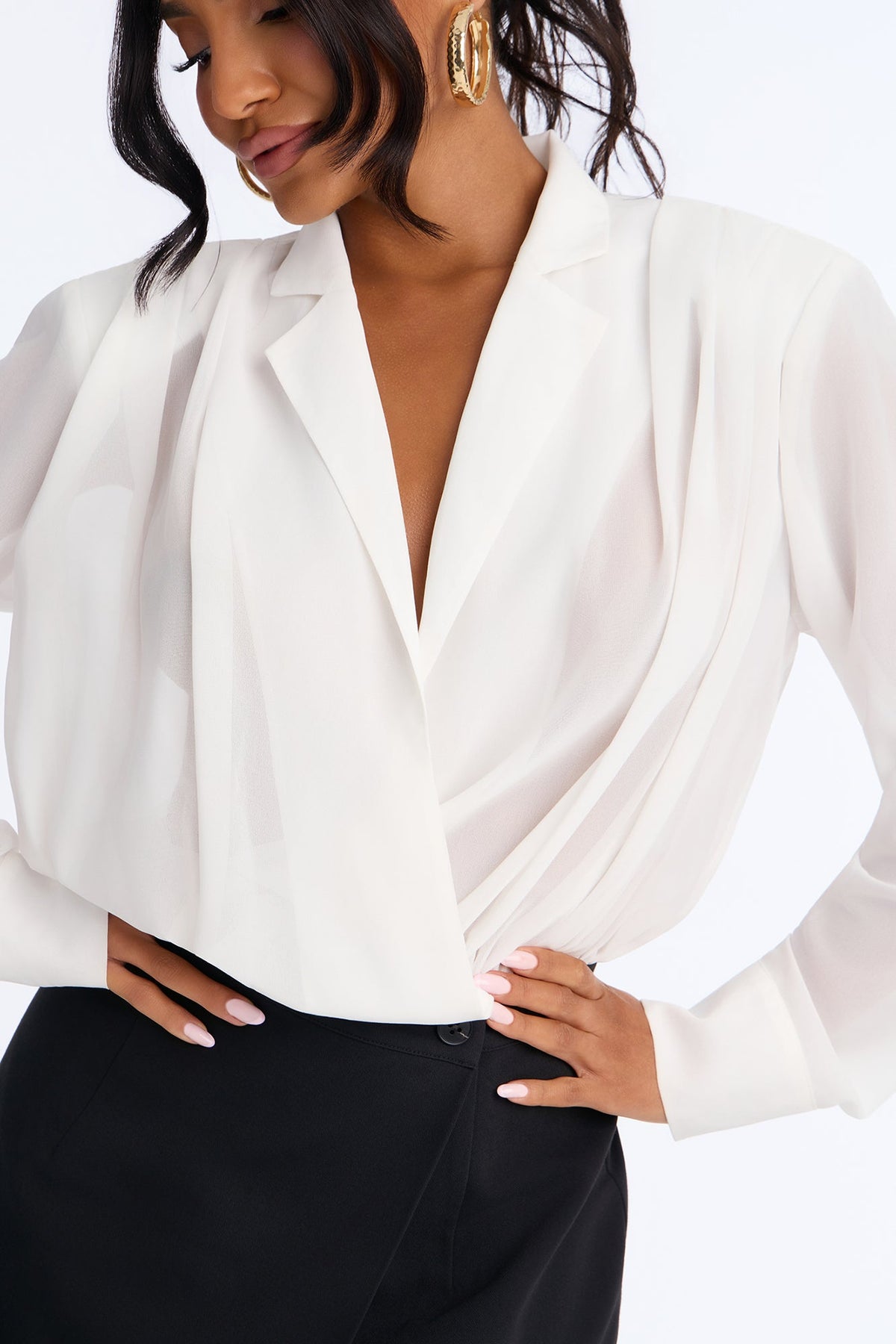Take Notes Long Sleeve Midi Dress - White/Black