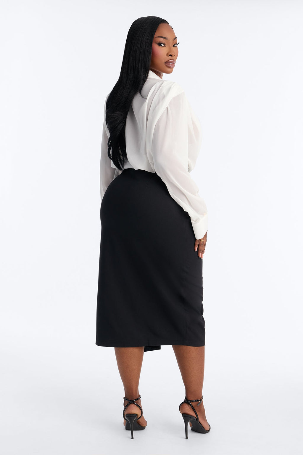Take Notes Long Sleeve Midi Dress - White/Black