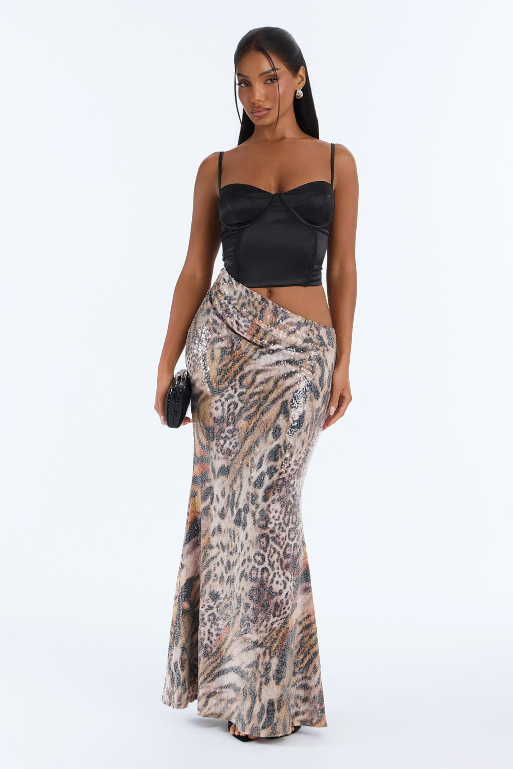 Chantal Sequin Corset Maxi Dress - Leopard
