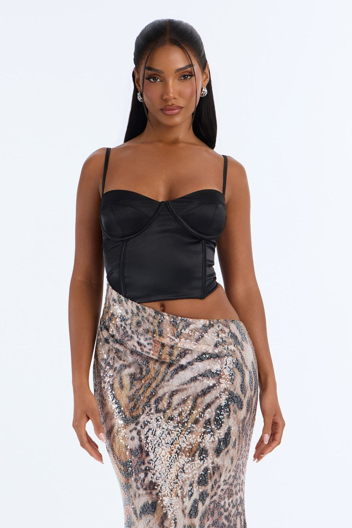 Chantal Sequin Corset Maxi Dress - Leopard