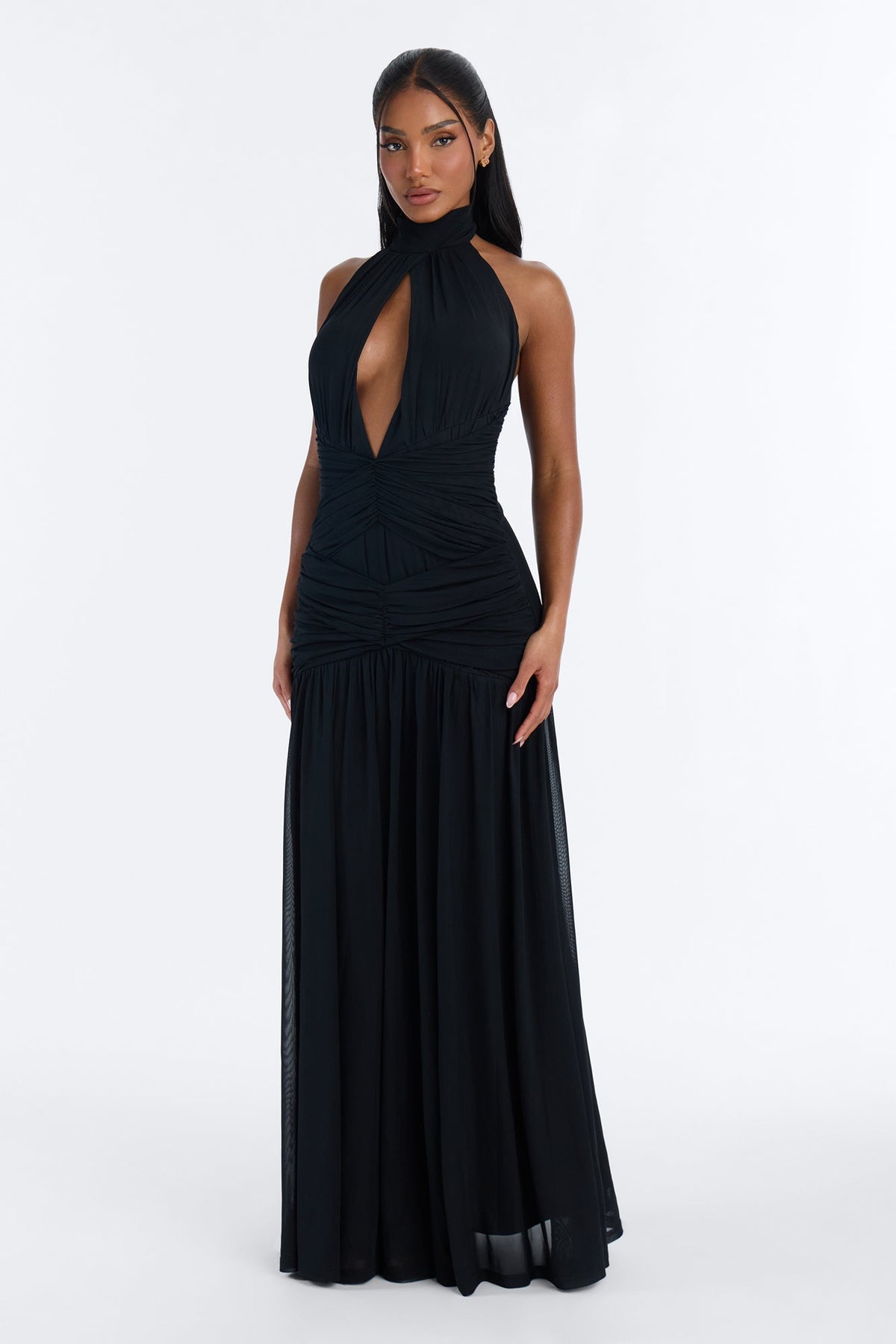 Gia Mesh Drop Waist Maxi Dress - Black