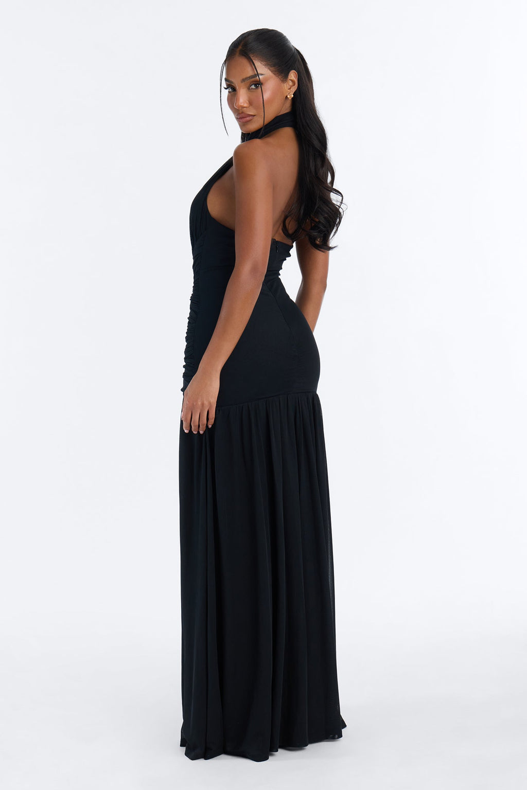 Gia Mesh Drop Waist Maxi Dress - Black