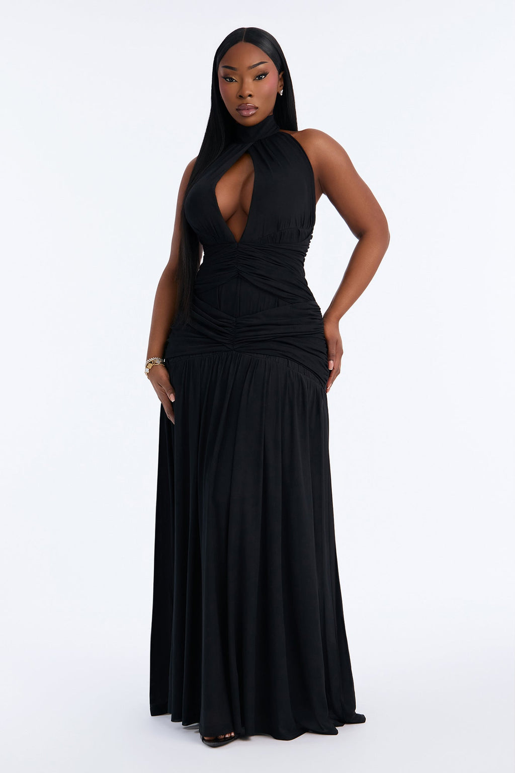 Gia Mesh Drop Waist Maxi Dress - Black