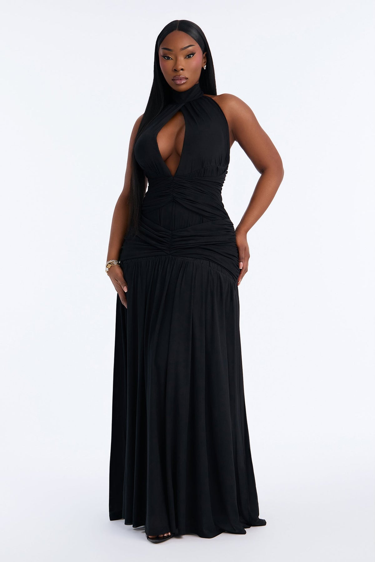 Gia Mesh Drop Waist Maxi Dress - Black