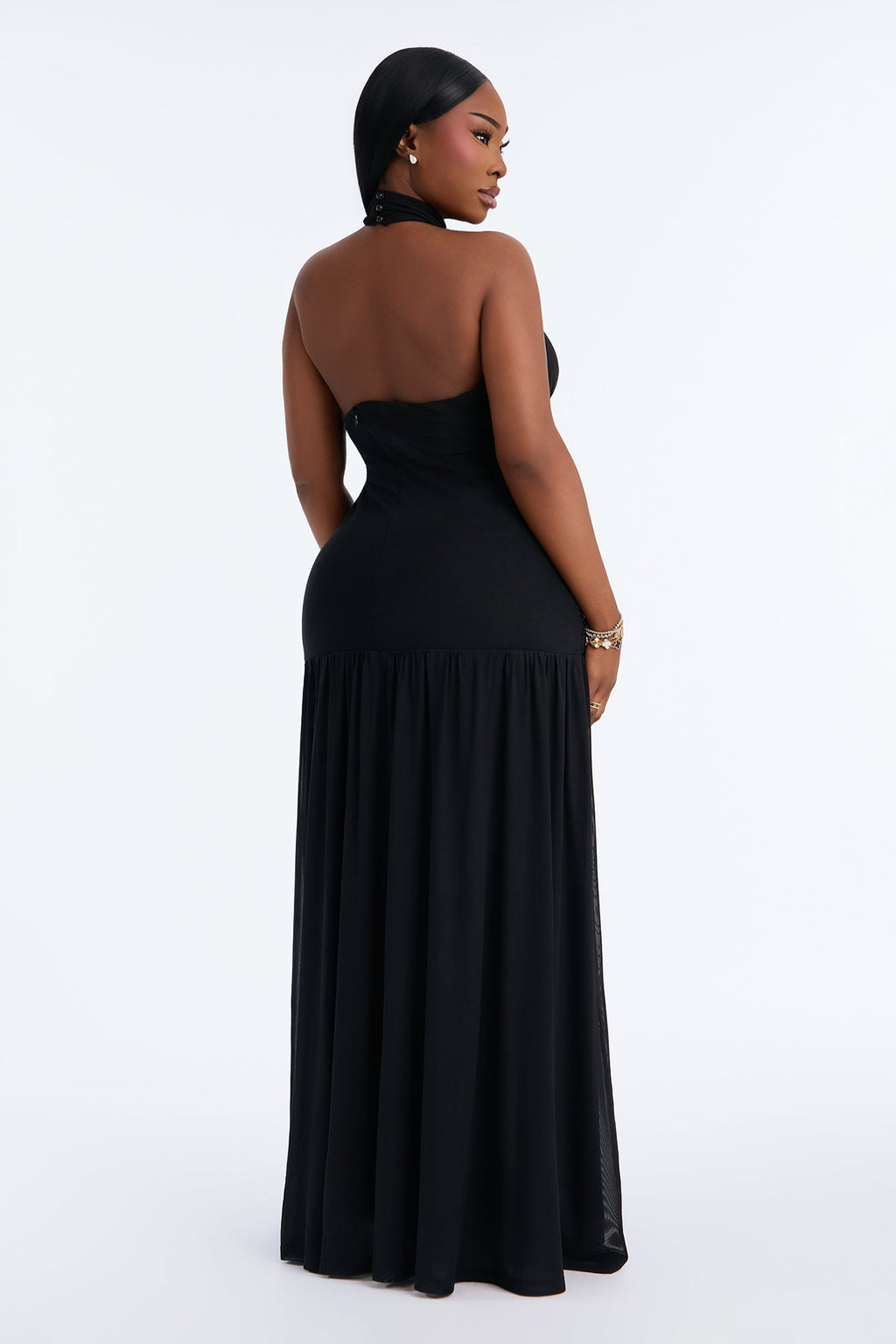 Gia Mesh Drop Waist Maxi Dress - Black