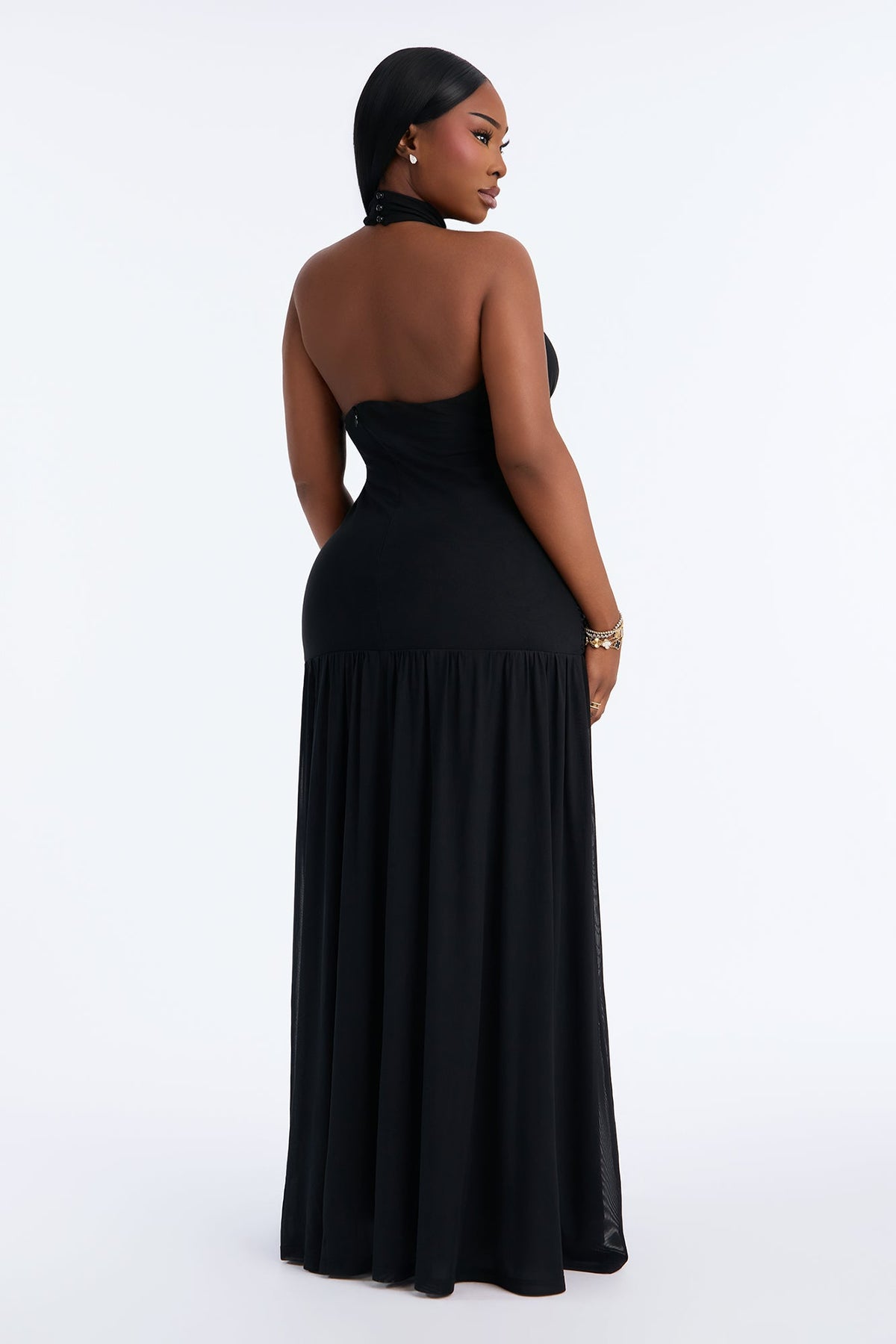 Gia Mesh Drop Waist Maxi Dress - Black
