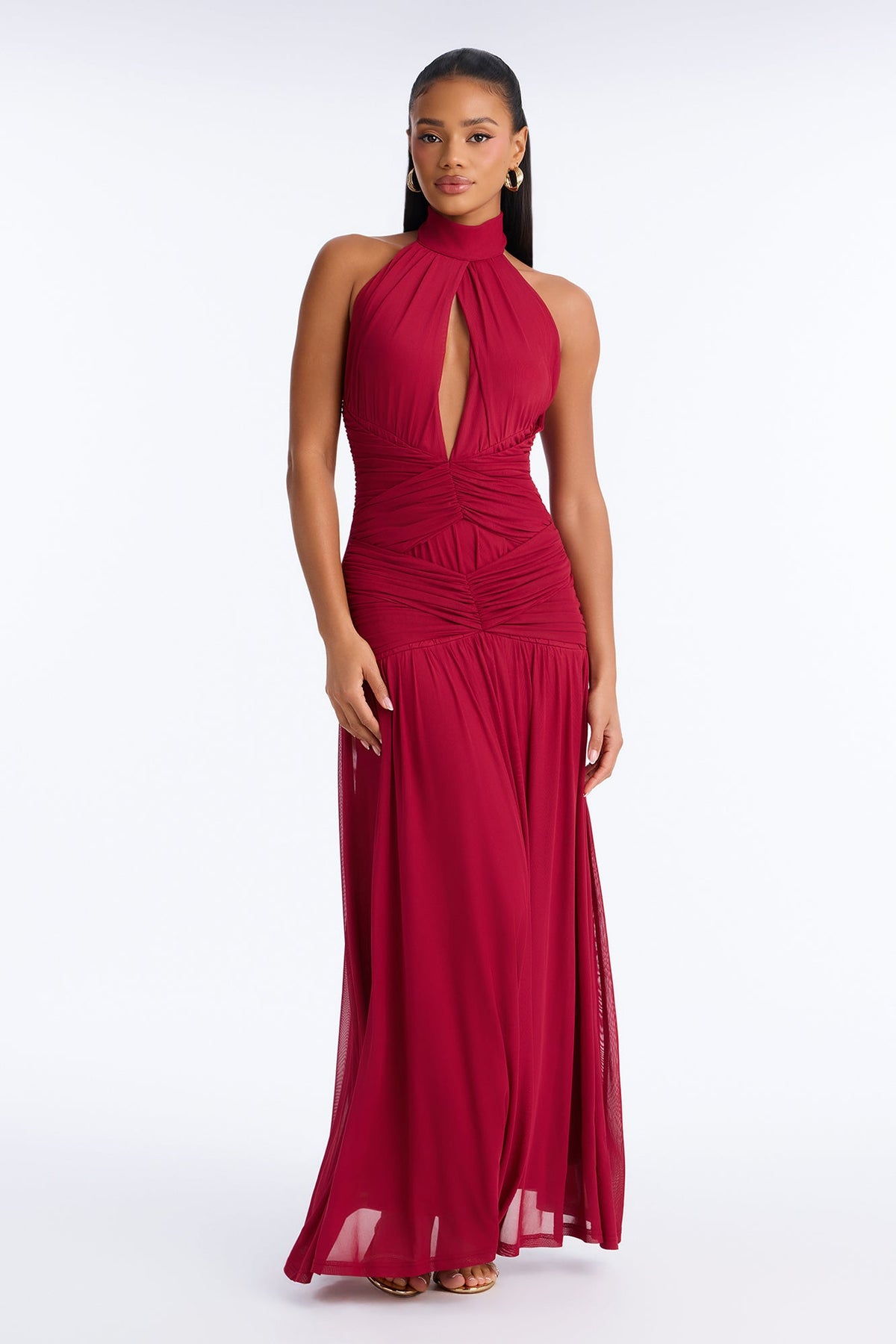 Gia Mesh Drop Waist Maxi Dress - Red