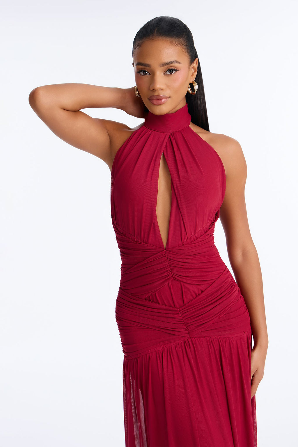 Gia Mesh Drop Waist Maxi Dress - Red