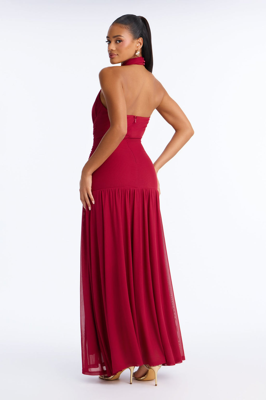 Gia Mesh Drop Waist Maxi Dress - Red