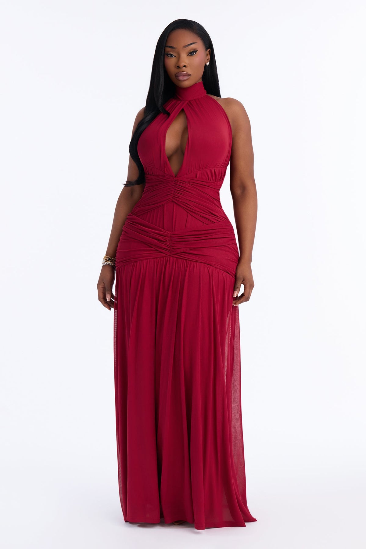 Gia Mesh Drop Waist Maxi Dress - Red