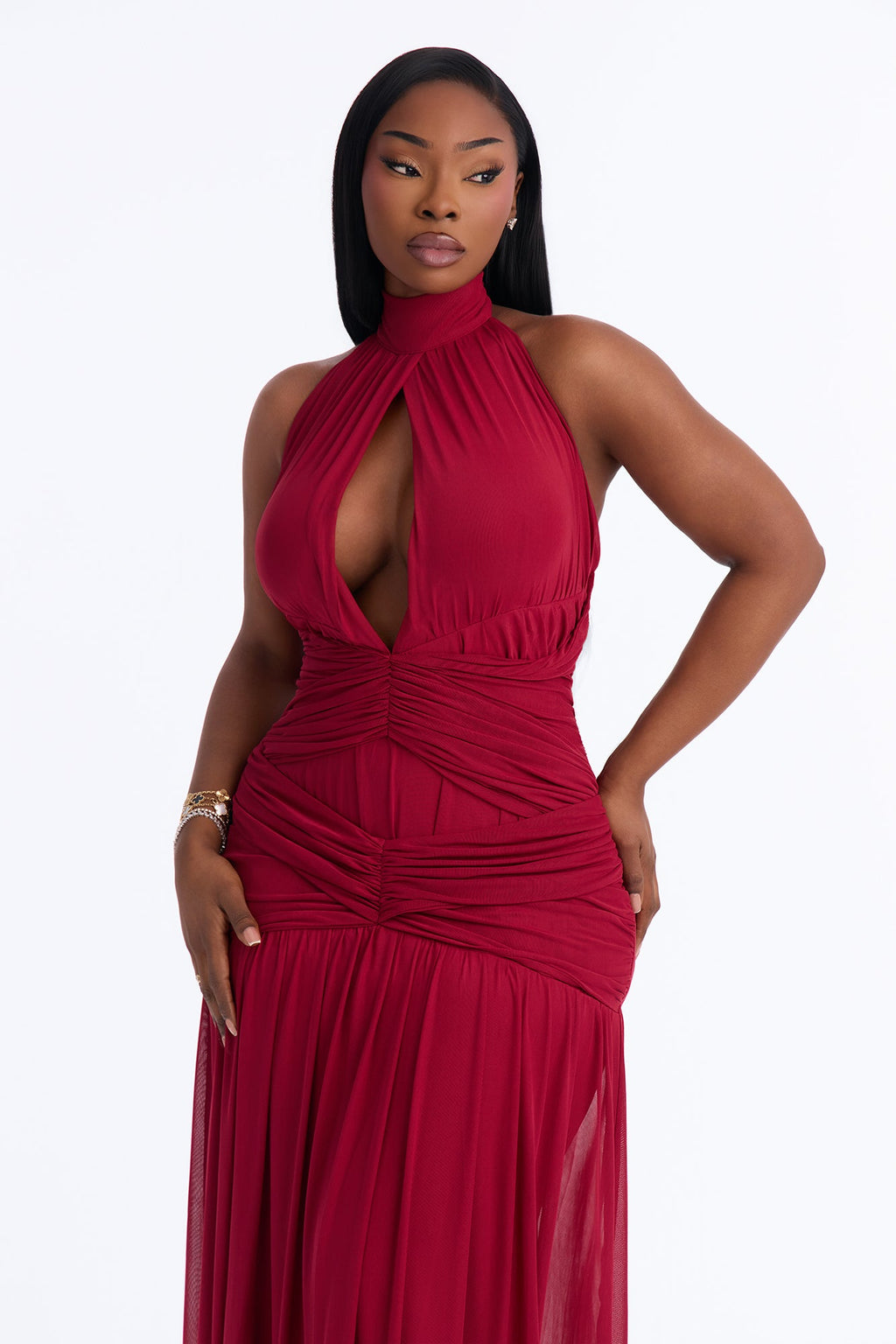 Gia Mesh Drop Waist Maxi Dress - Red