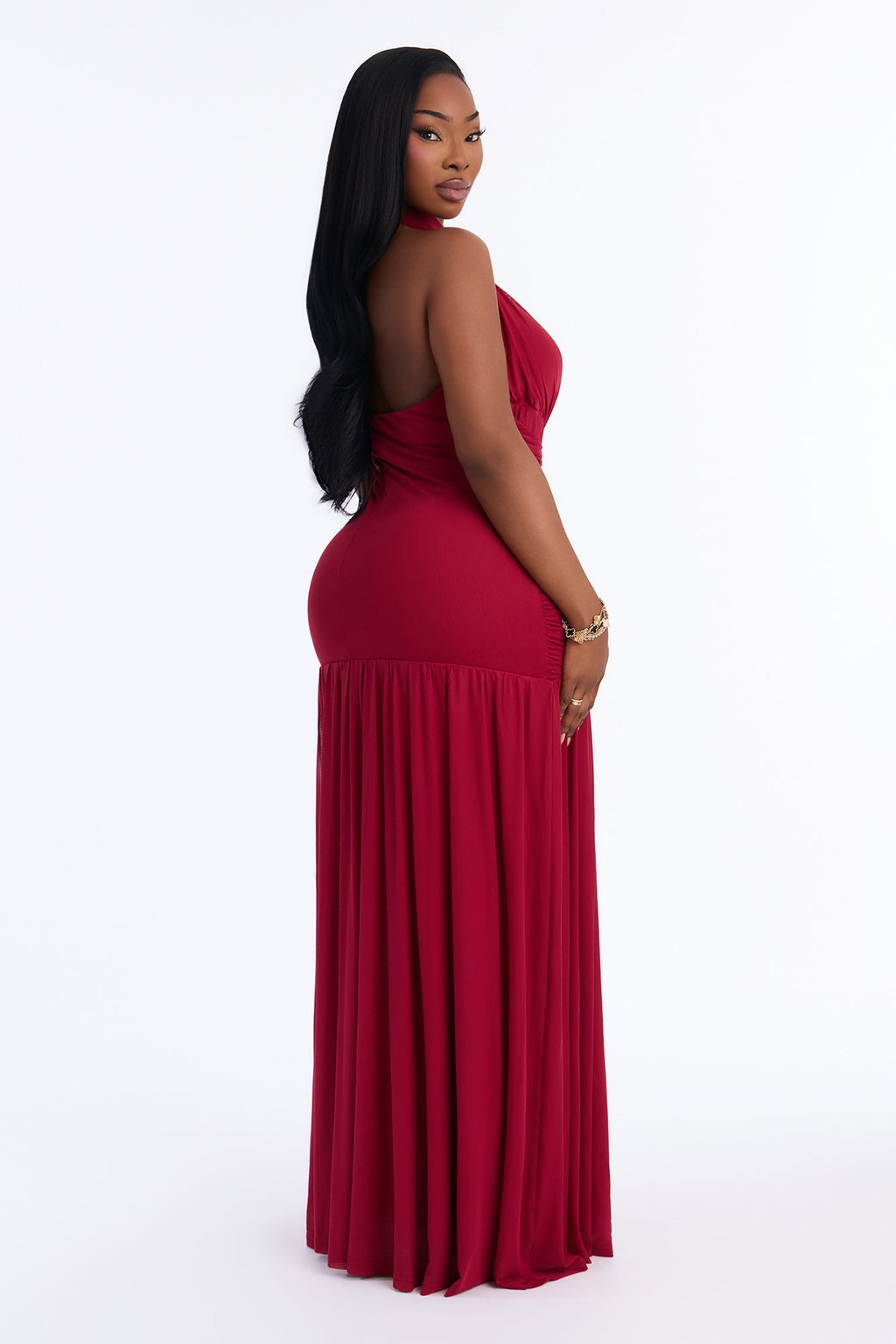 Gia Mesh Drop Waist Maxi Dress - Red