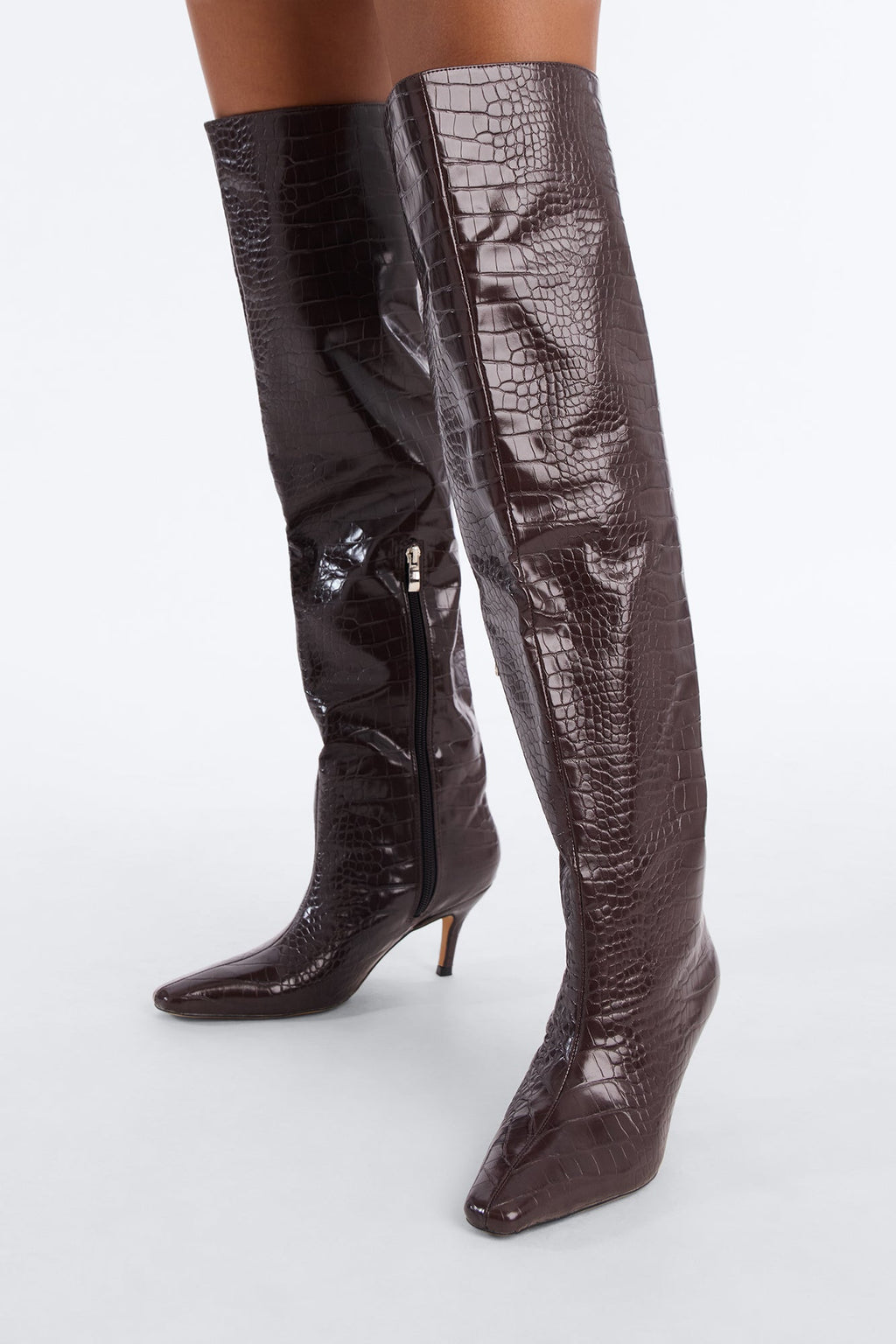 Done Deal Croc Heeled Boots - Brown
