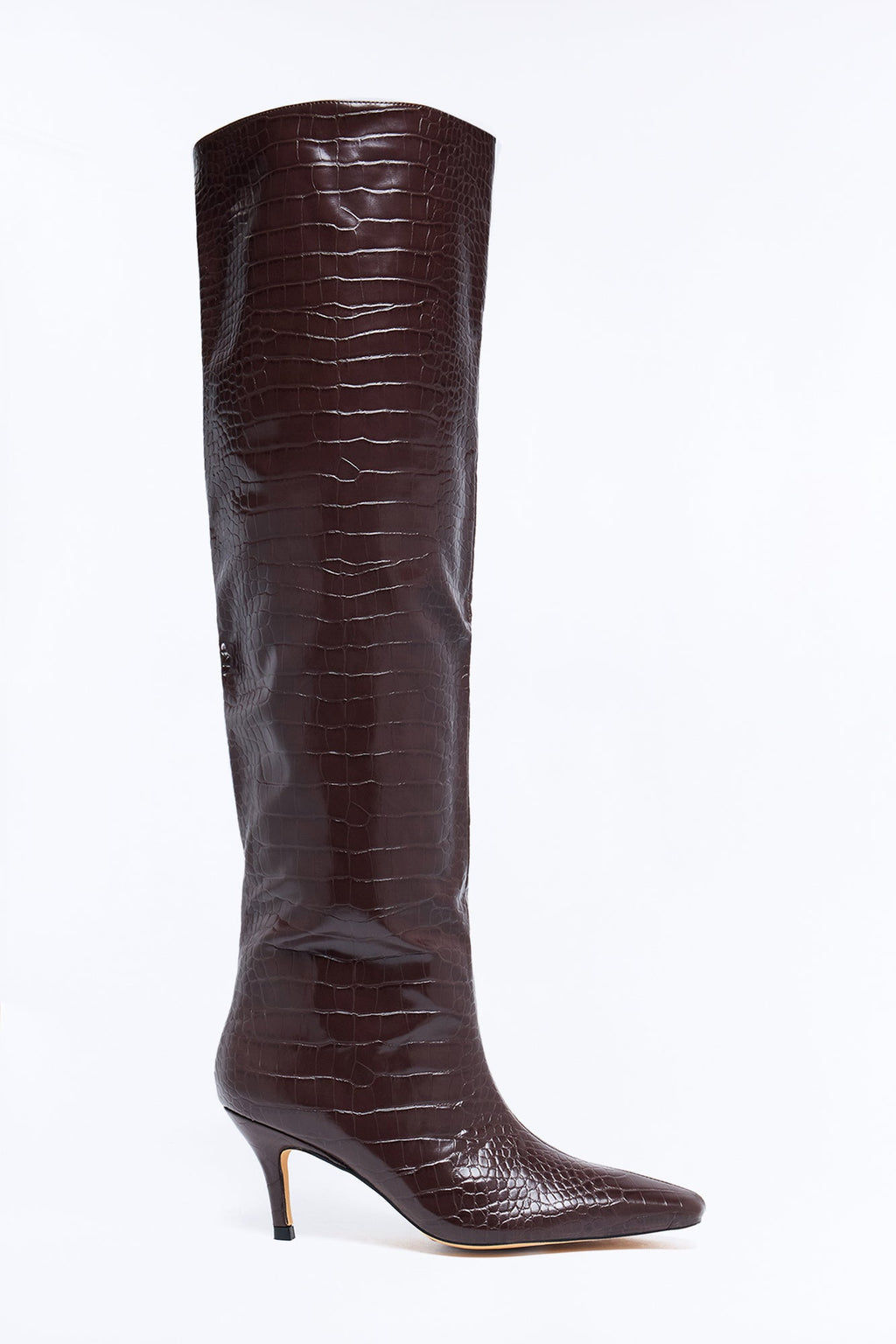 Done Deal Croc Heeled Boots - Brown