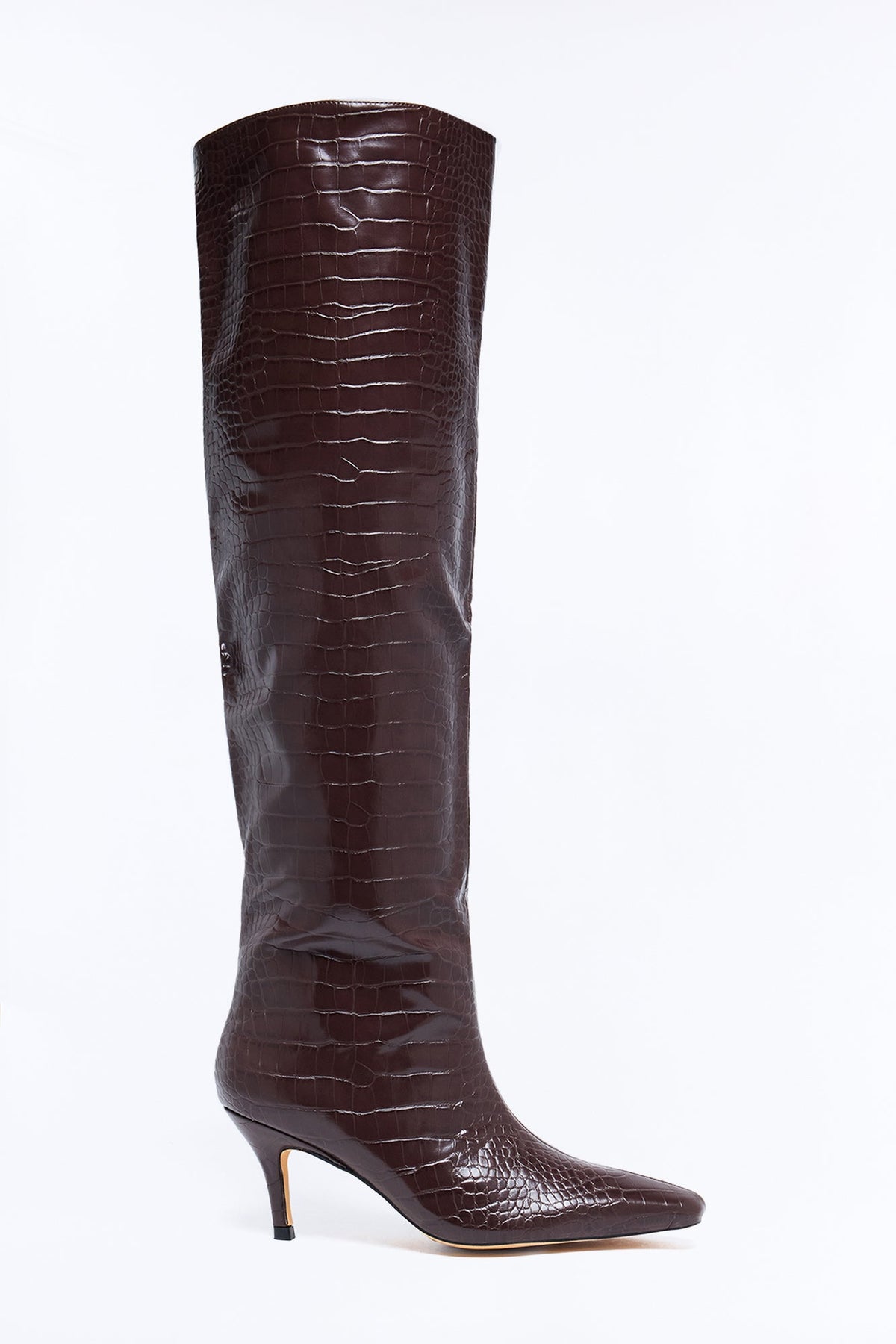 Done Deal Croc Heeled Boots - Brown