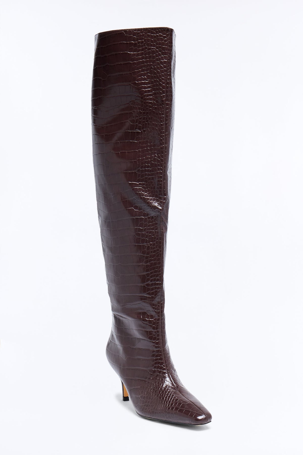 Done Deal Croc Heeled Boots - Brown